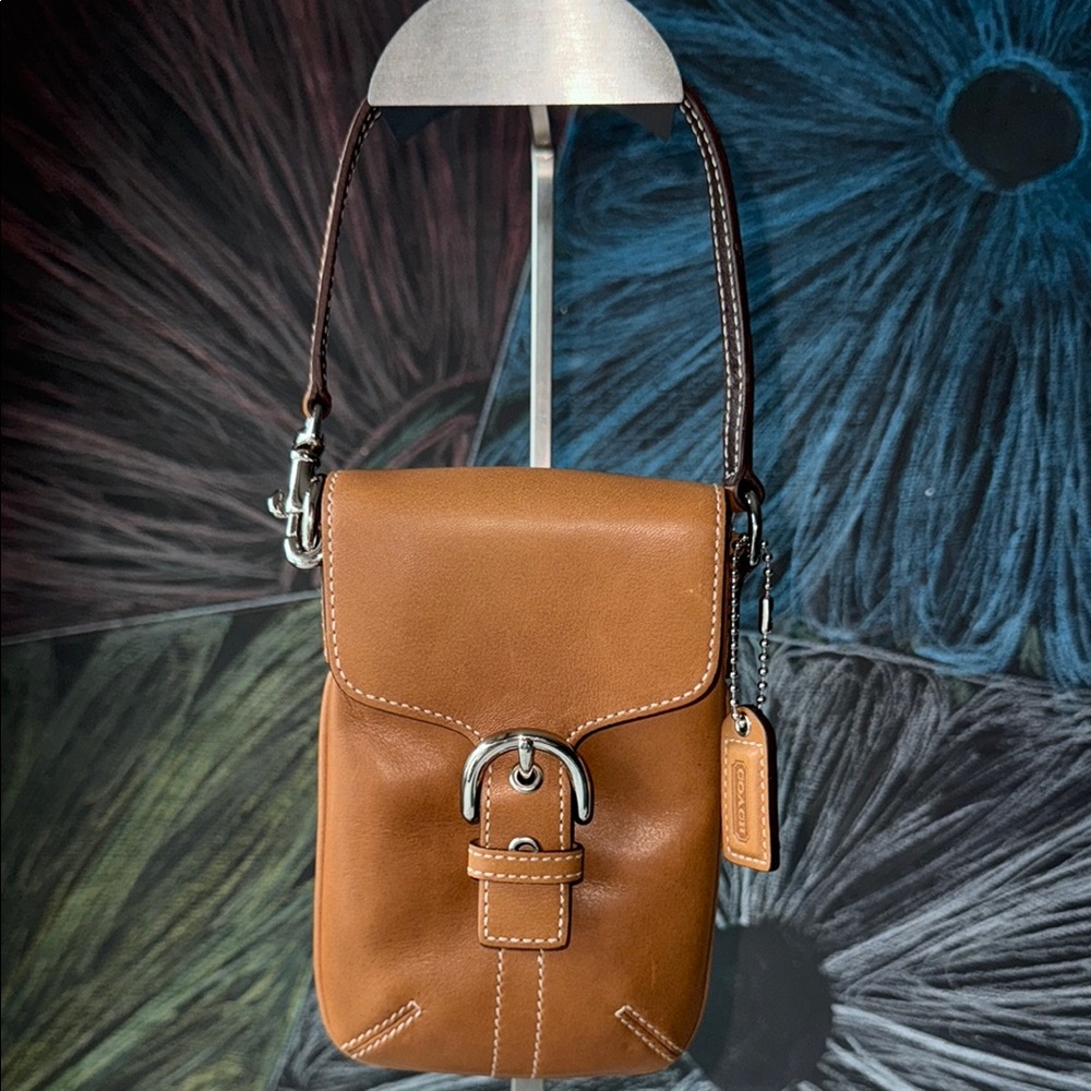 Coach Brown Mini Bag with Silver Buckle and Adjustable Strap
